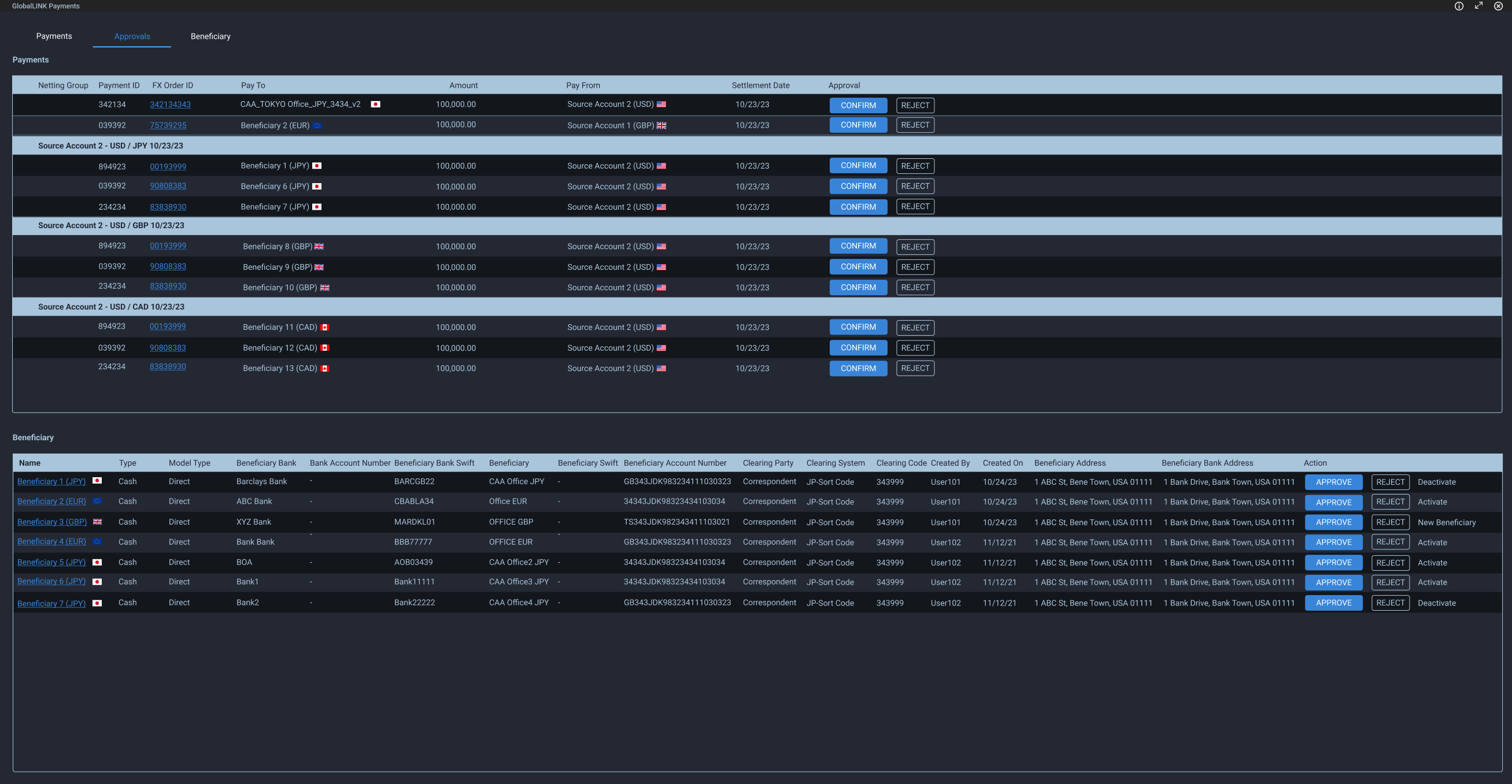 Approvals interface